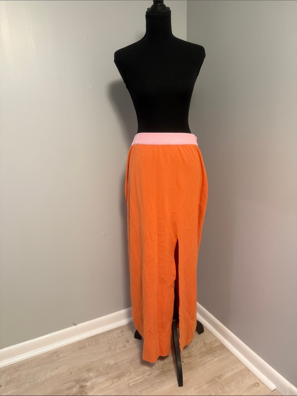 Orange Maxi Skirt with Pink Waistband